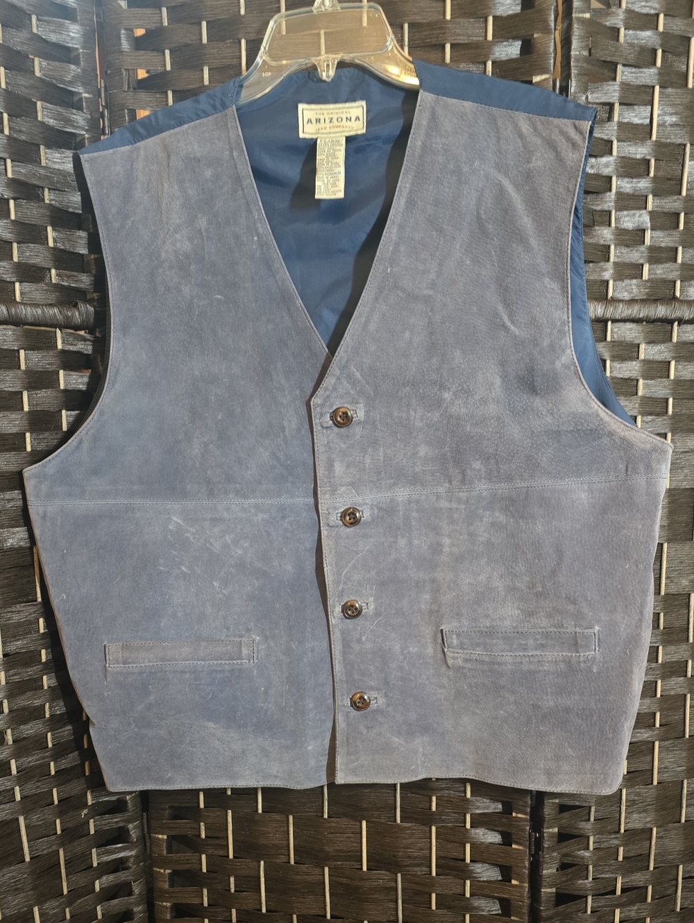 VTG 90s Arizona Jean Co Men's XL Blue Suede Leather Vest Western Cowboy Boho